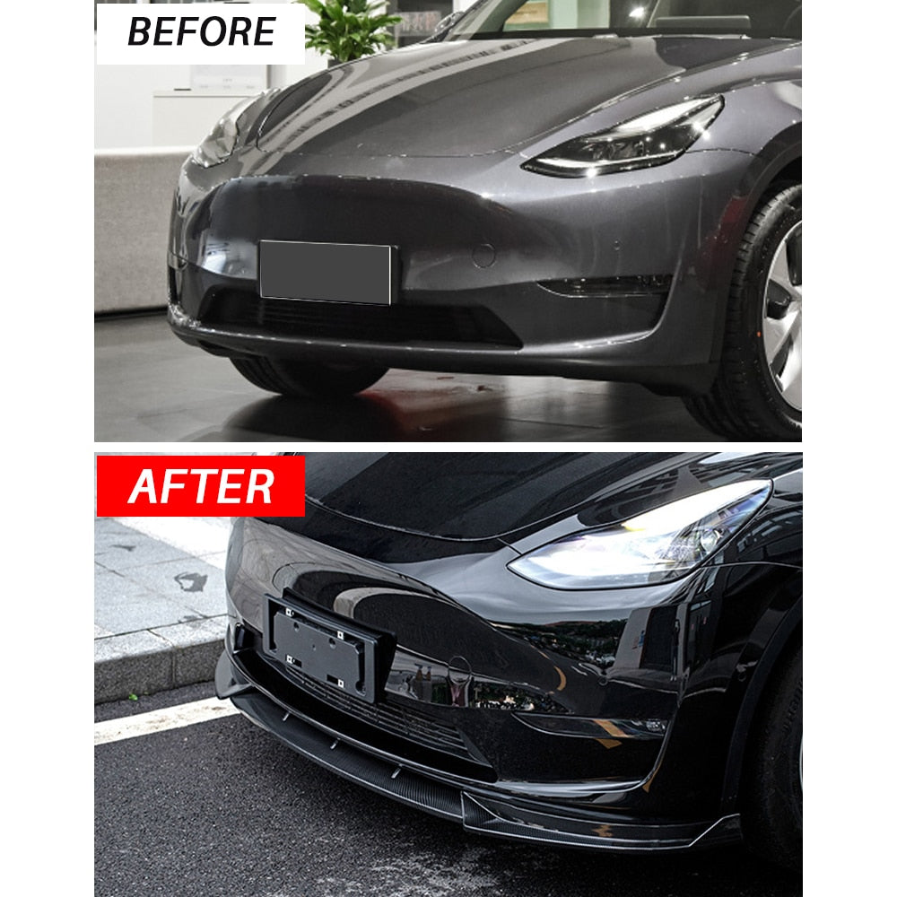 Model Y - 3 Piece Front Lip Spoiler - Gloss Black/Carbon FIber Print