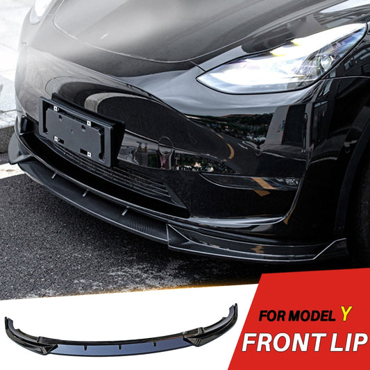 Model Y - 3 Piece Front Lip Spoiler - Gloss Black/Carbon FIber Print