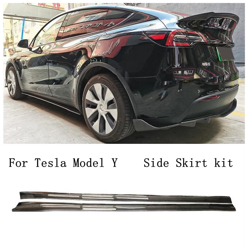 Real Gloss Carbon Fiber Side Skirt Extension Pair - Model Y