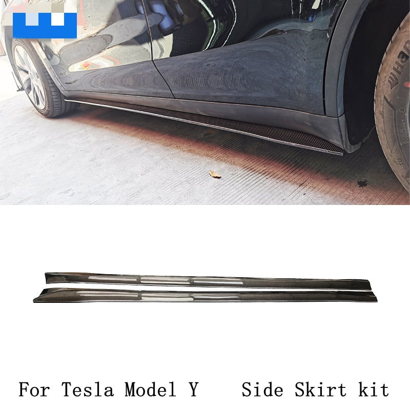 Real Gloss Carbon Fiber Side Skirt Extension Pair - Model Y