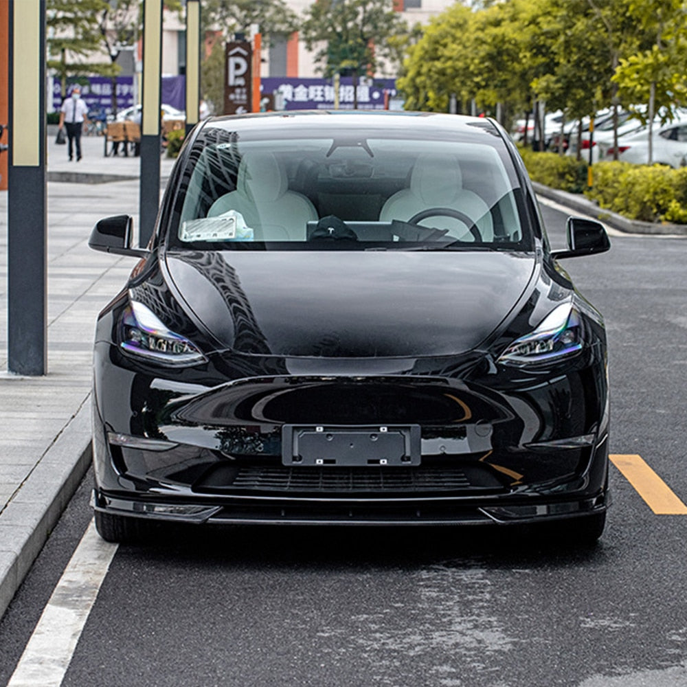 Model Y - 3 Piece Front Lip Spoiler - Gloss Black/Carbon FIber Print