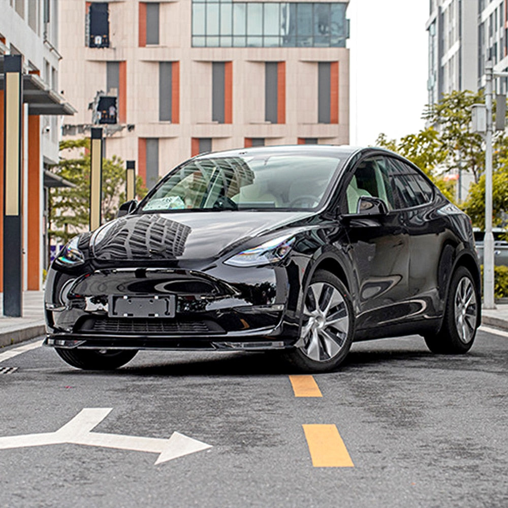 Model Y - 3 Piece Front Lip Spoiler - Gloss Black/Carbon FIber Print