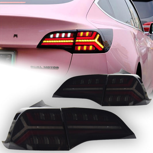 Tesla Model 3/Y LED Dynamic Tail Lights - Smoked - Audi Style