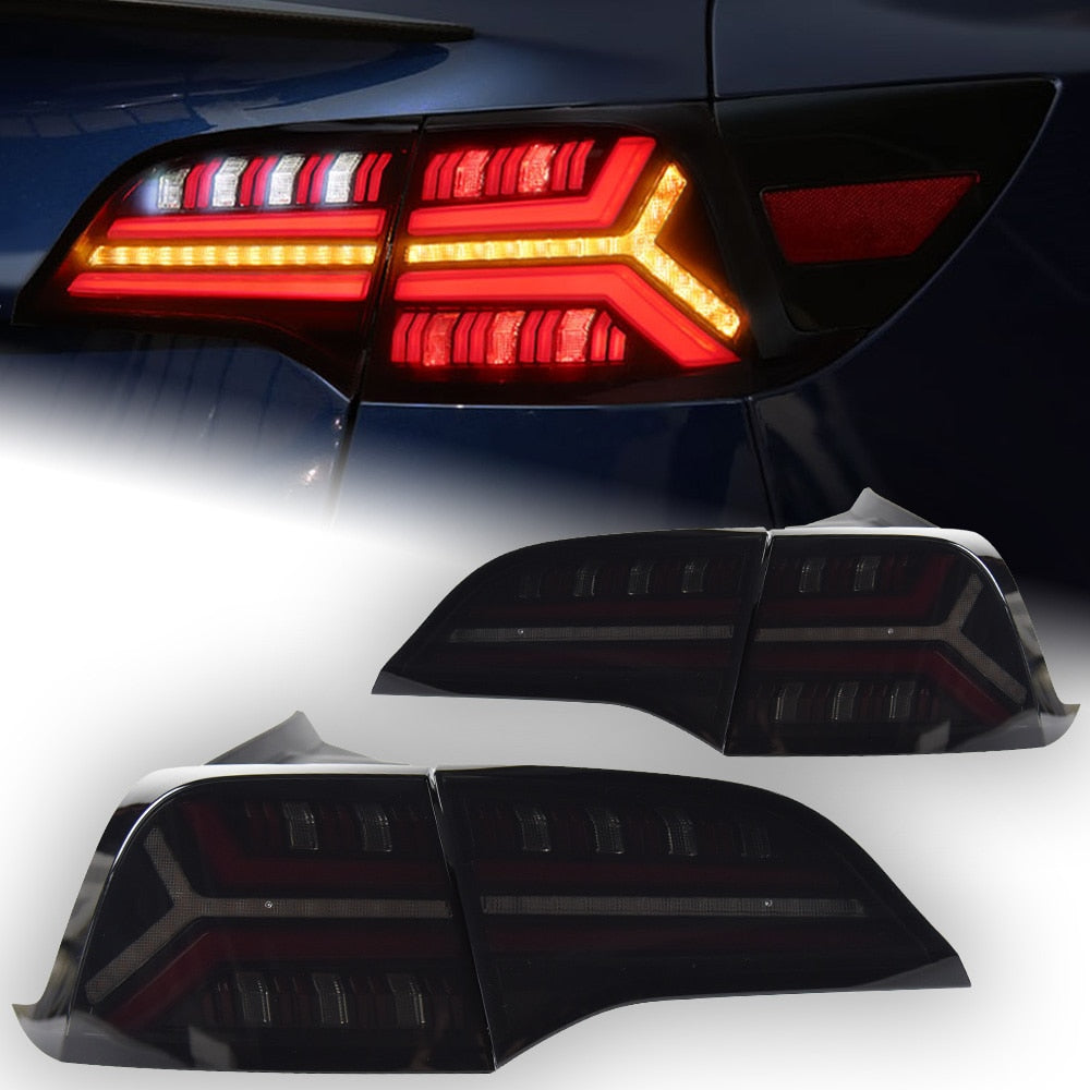 Tesla Model 3/Y LED Dynamic Tail Lights - Smoked - Audi Style