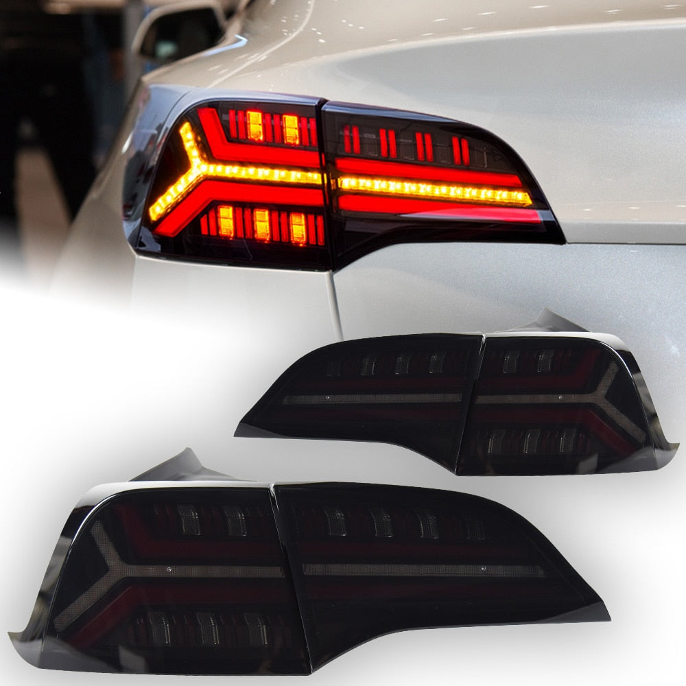 Tesla Model 3/Y LED Dynamic Tail Lights - Smoked - Audi Style